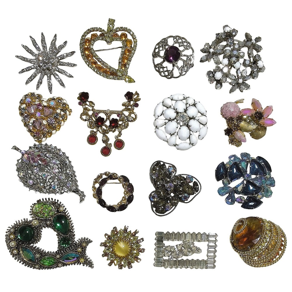 Vintage Brooch Pin Lot Multicolor Rhinestone Austria Kramer Corocraft Floral